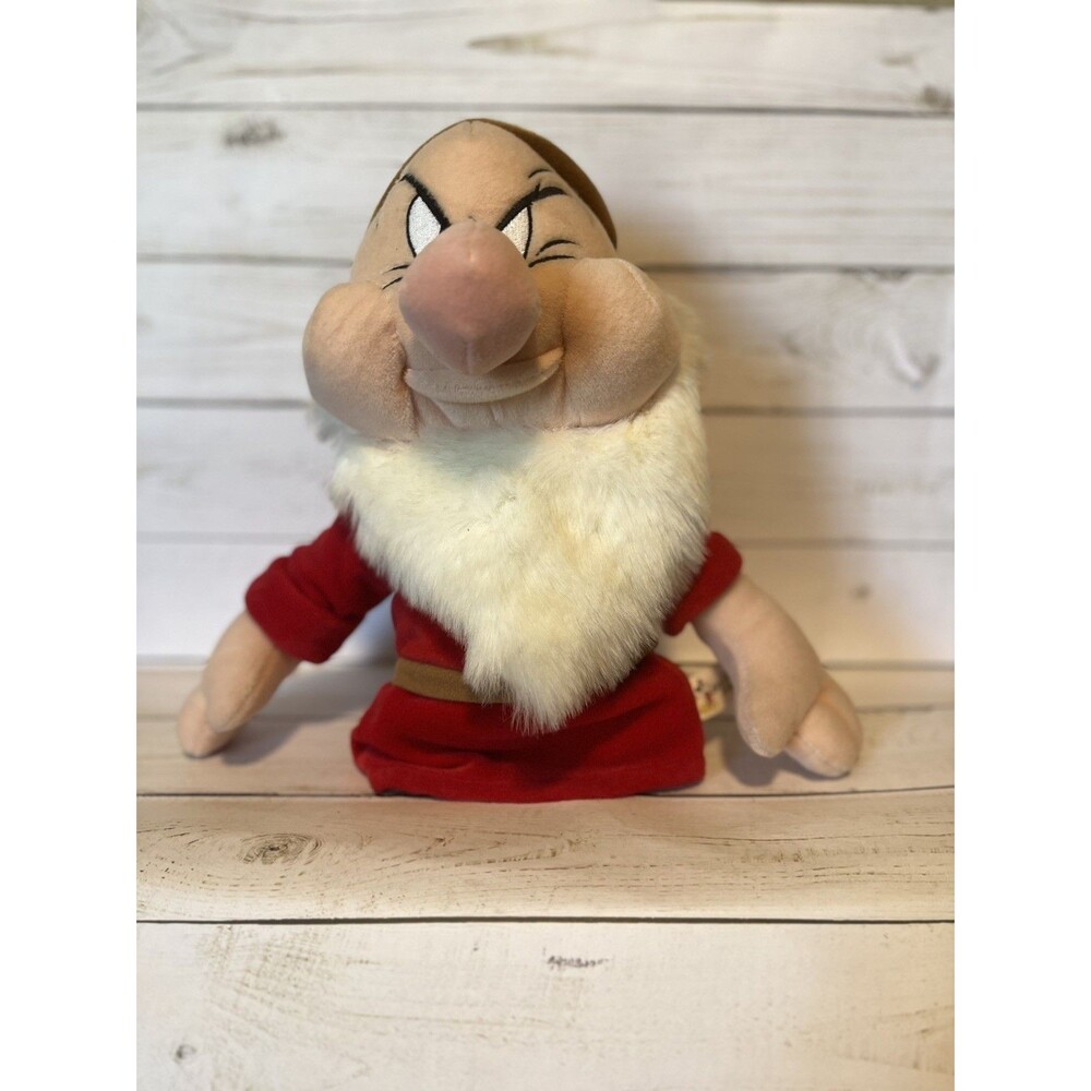 Vintage Walt Disney World Plush Velour Grumpy Hand Puppet Faux Fur Beard 12”h